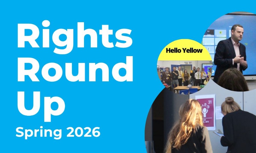 Rights Round Up Spring 2026 cover graphic featuring Rights Respecting Schools activities